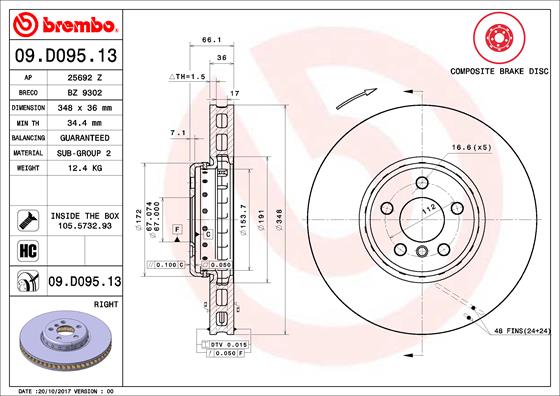 Тормозной диск   09.D095.13   BREMBO