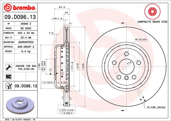 Тормозной диск   09.D096.13   BREMBO