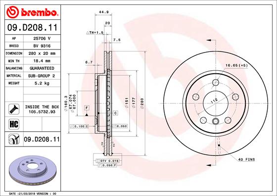 Гальмівний диск   09.D208.11   BREMBO