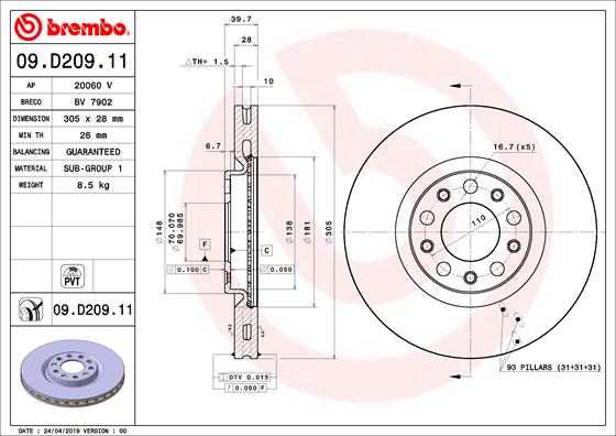 Тормозной диск   09.D209.11   BREMBO