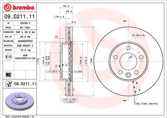 Тормозной диск   09.D211.11   BREMBO