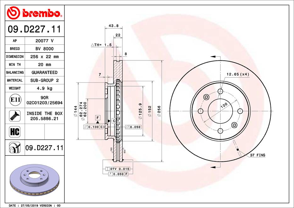 Тормозной диск   09.D227.11   BREMBO