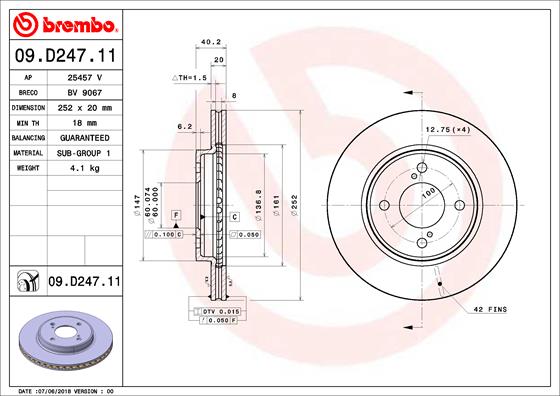 Тормозной диск   09.D247.11   BREMBO