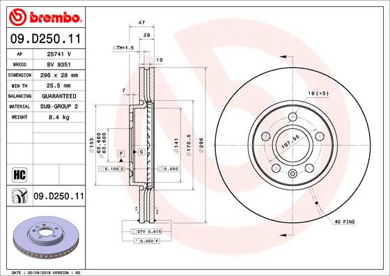 Тормозной диск   09.D250.11   BREMBO