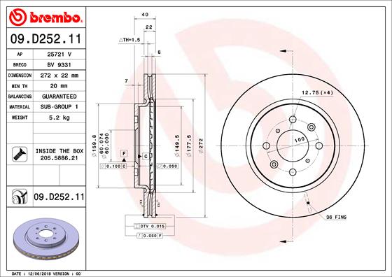 Тормозной диск   09.D252.11   BREMBO