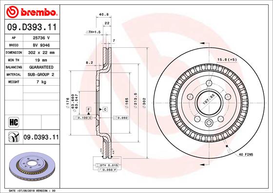 Тормозной диск   09.D393.11   BREMBO