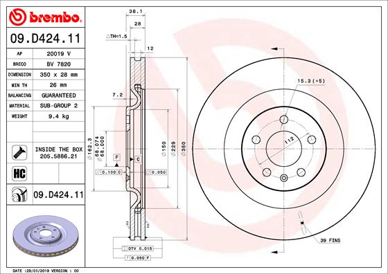 Гальмівний диск   09.D424.11   BREMBO