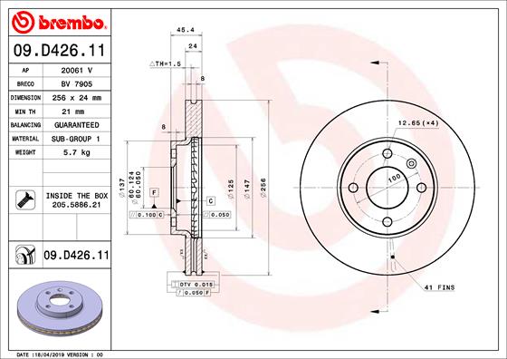 Гальмівний диск   09.D426.11   BREMBO