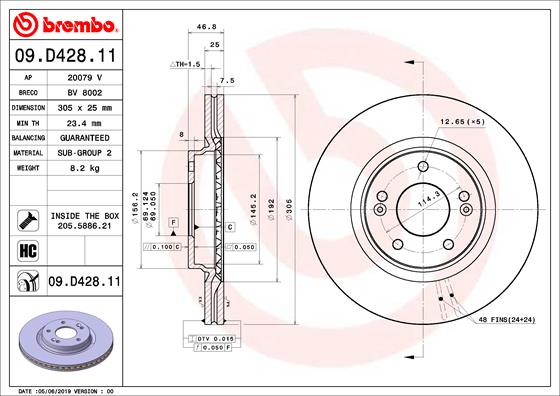 Тормозной диск   09.D428.11   BREMBO