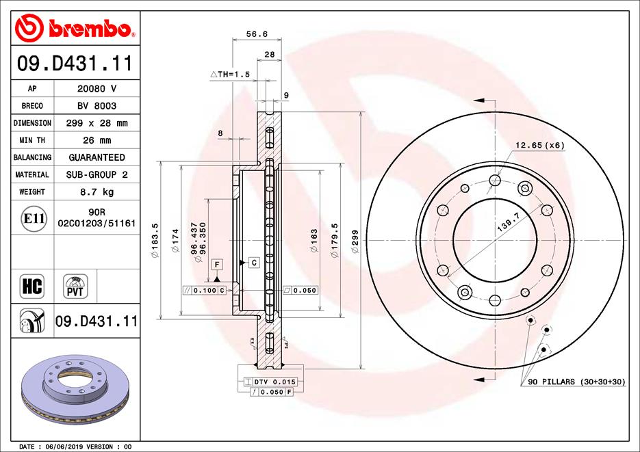 Тормозной диск   09.D431.11   BREMBO