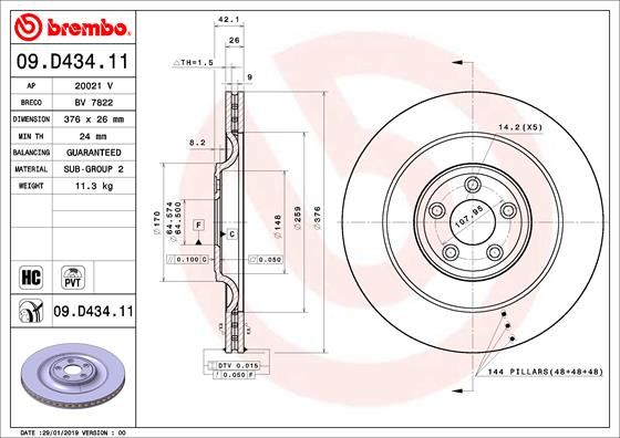 Тормозной диск   09.D434.11   BREMBO