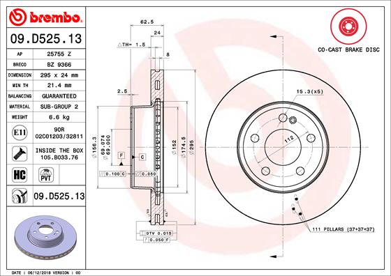 Гальмівний диск   09.D525.13   BREMBO