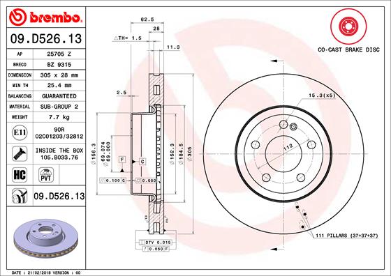 Тормозной диск   09.D526.13   BREMBO