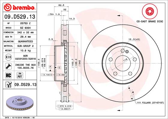 Тормозной диск   09.D529.13   BREMBO