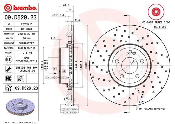 Тормозной диск   09.D529.23   BREMBO