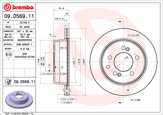 Гальмівний диск   09.D569.11   BREMBO