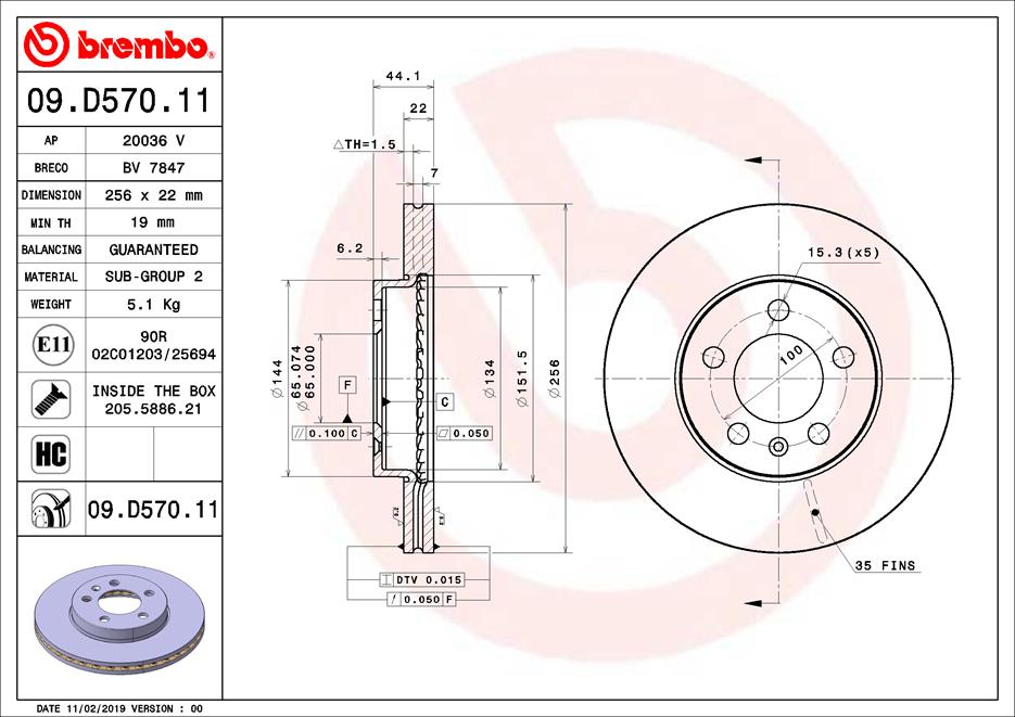 Тормозной диск   09.D570.11   BREMBO