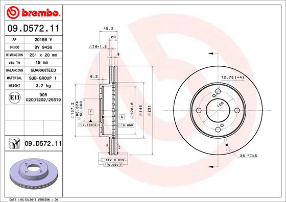 Тормозной диск   09.D572.11   BREMBO