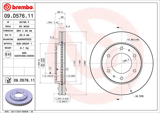 Тормозной диск   09.D576.11   BREMBO