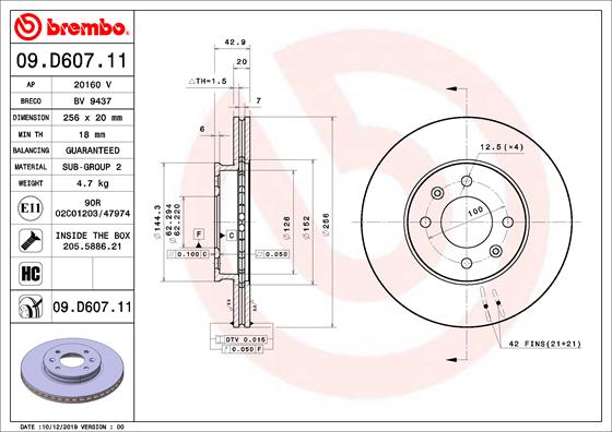 Гальмівний диск   09.D607.11   BREMBO