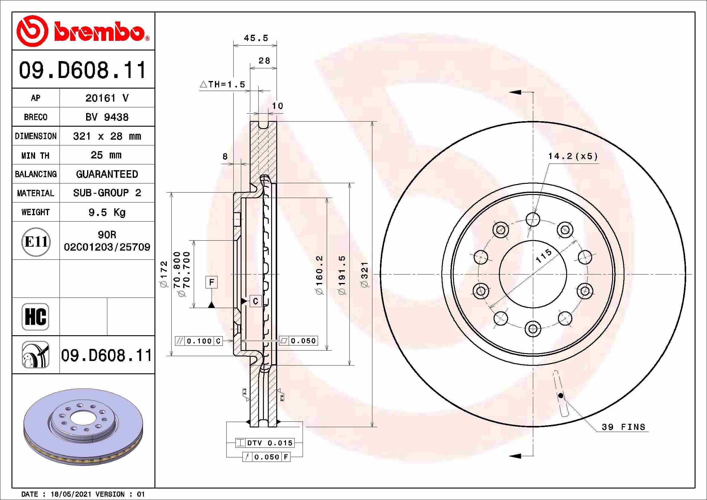 Гальмівний диск   09.D608.11   BREMBO