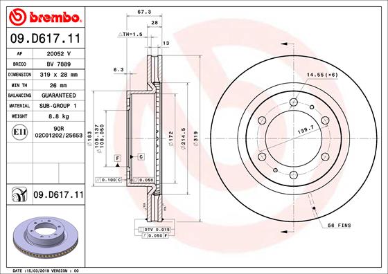 Тормозной диск   09.D617.11   BREMBO