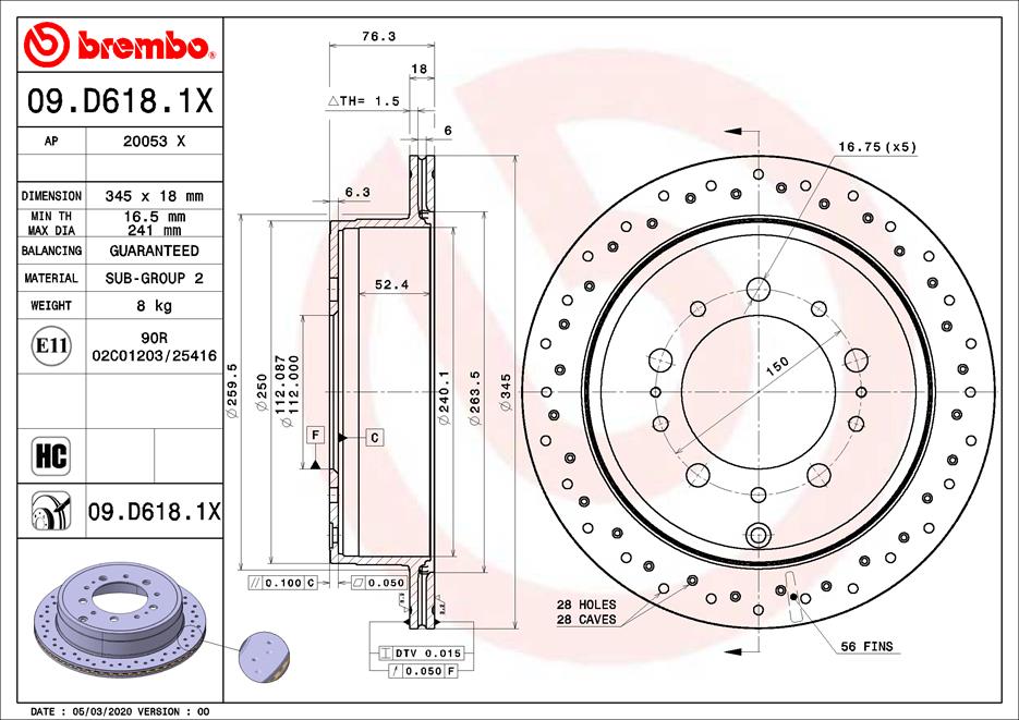 Гальмівний диск   09.D618.1X   BREMBO