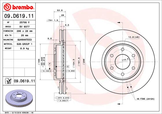 Тормозной диск   09.D619.11   BREMBO