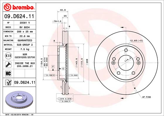 Тормозной диск   09.D624.11   BREMBO