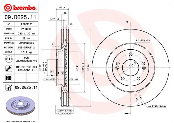 Гальмівний диск   09.D625.11   BREMBO