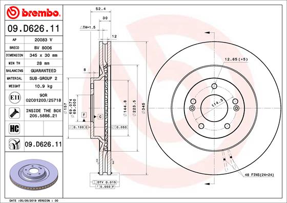 Гальмівний диск   09.D626.11   BREMBO