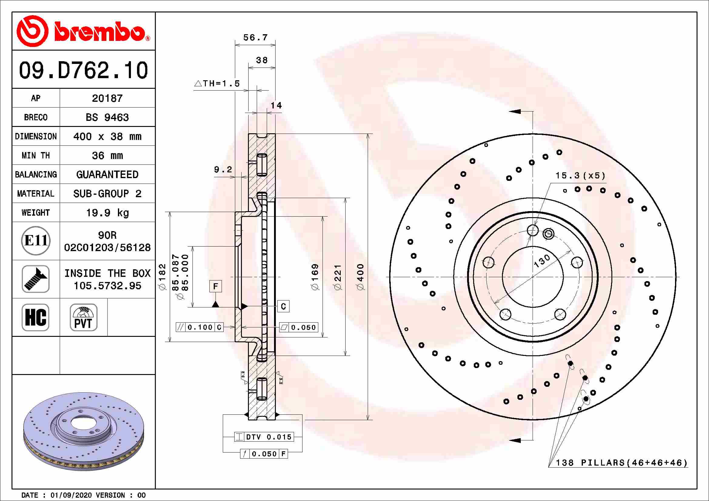 Тормозной диск   09.D762.10   BREMBO