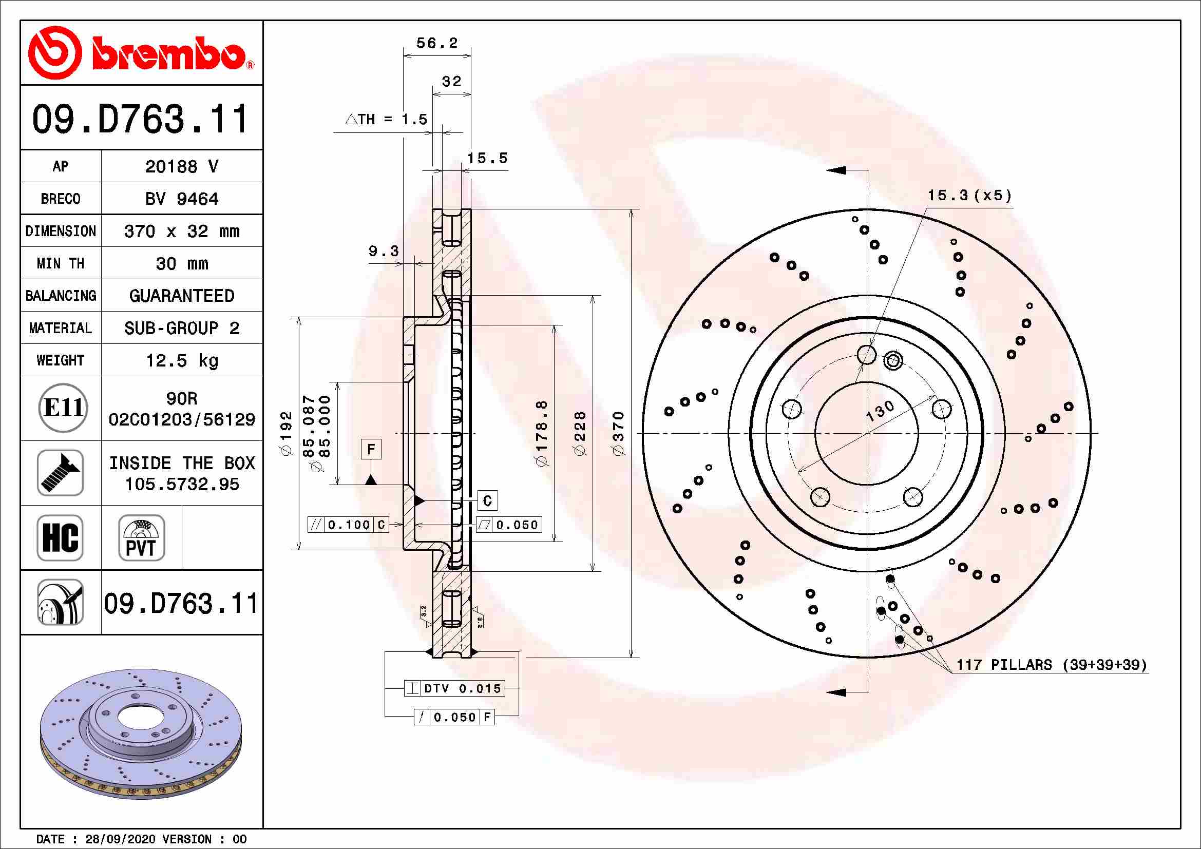 Тормозной диск   09.D763.11   BREMBO