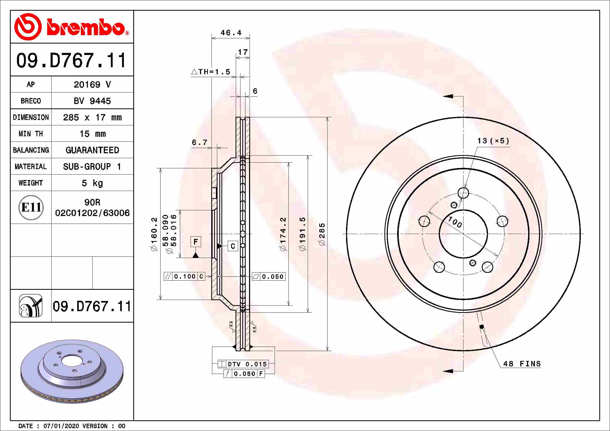 Тормозной диск   09.D767.11   BREMBO