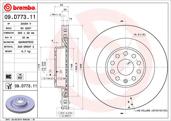 Гальмівний диск   09.D773.11   BREMBO