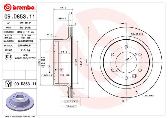 Гальмівний диск   09.D853.11   BREMBO