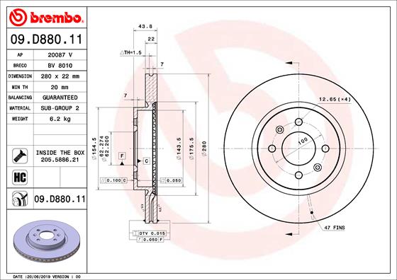 Гальмівний диск   09.D880.11   BREMBO