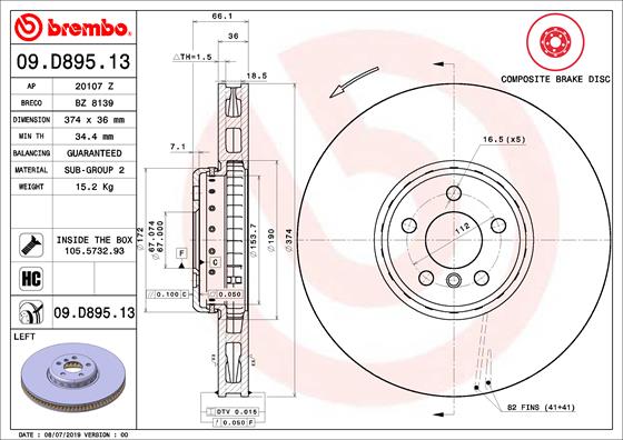 Тормозной диск   09.D895.13   BREMBO