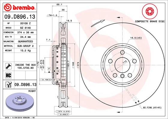 Тормозной диск   09.D896.13   BREMBO