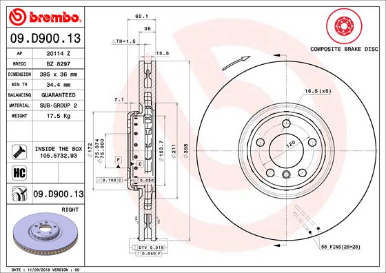 Гальмівний диск   09.D900.13   BREMBO