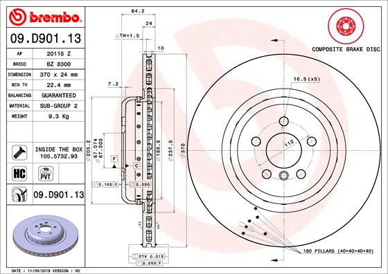 Тормозной диск   09.D901.13   BREMBO