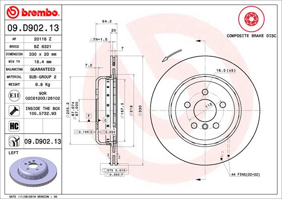 Тормозной диск   09.D902.13   BREMBO