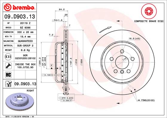 Тормозной диск   09.D903.13   BREMBO