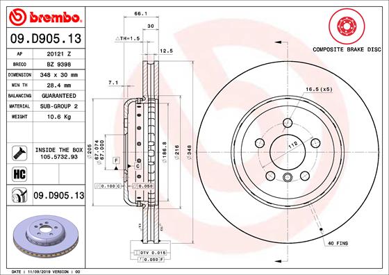 Тормозной диск   09.D905.13   BREMBO