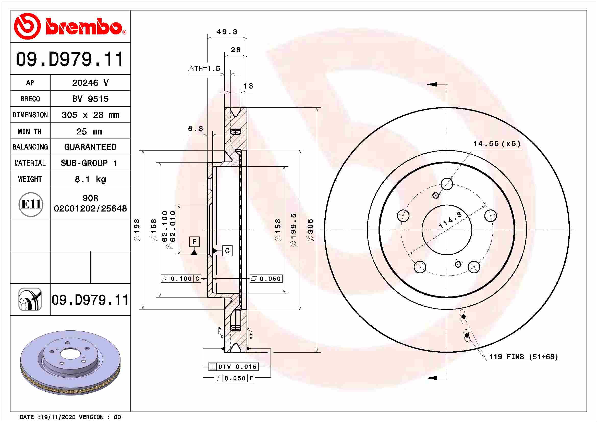 Тормозной диск   09.D979.11   BREMBO