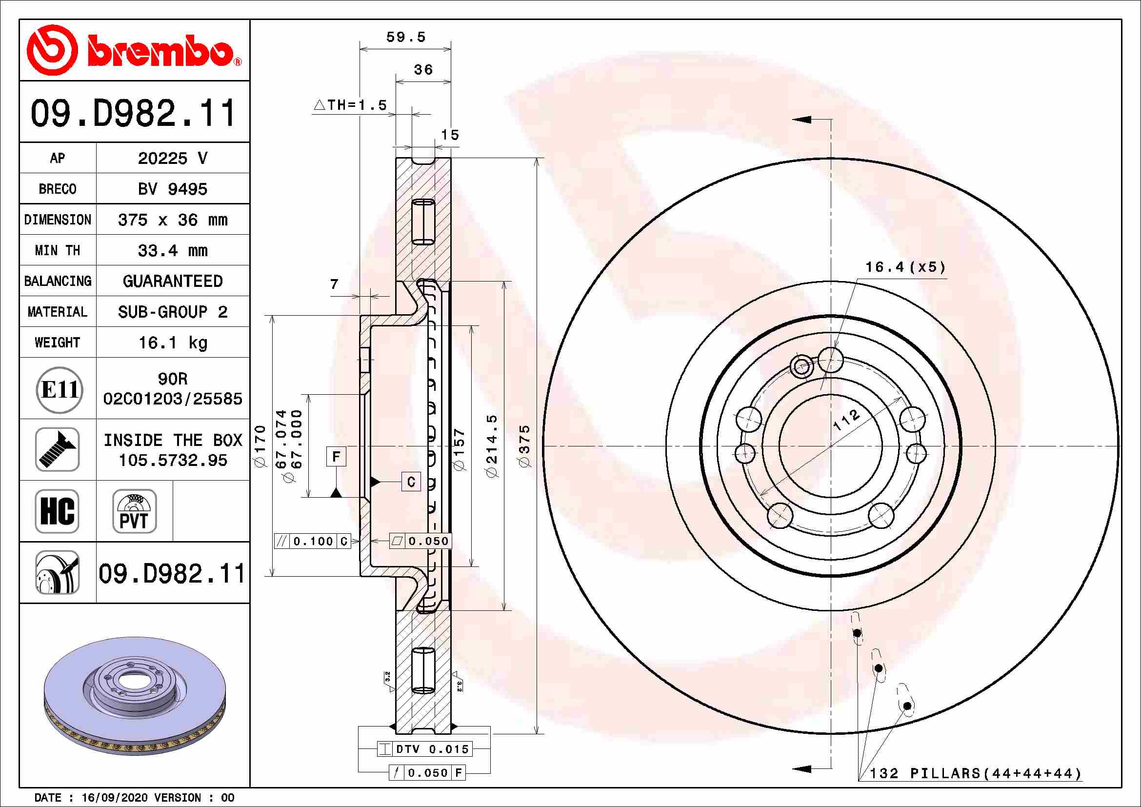 Тормозной диск   09.D982.11   BREMBO