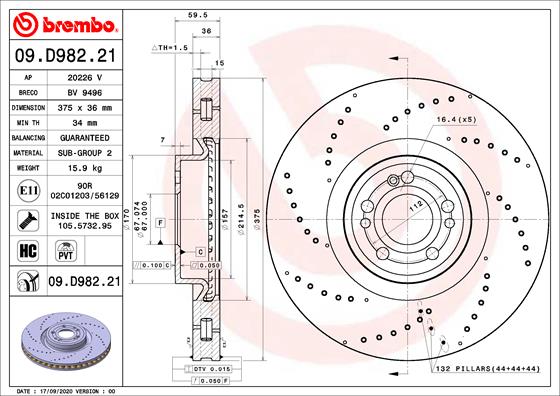 Тормозной диск   09.D982.21   BREMBO