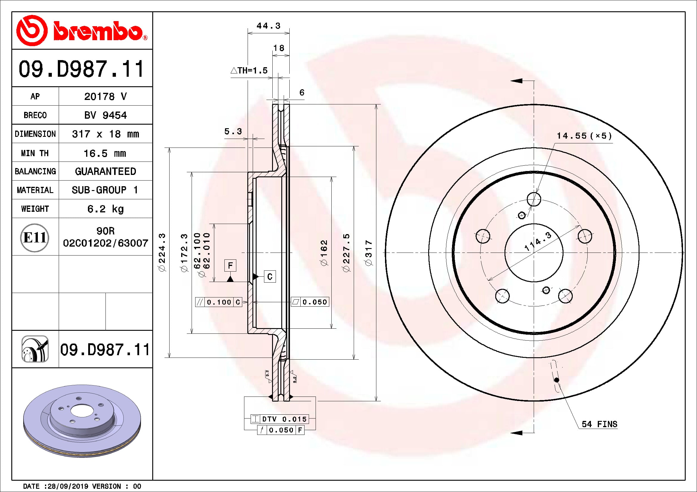 Тормозной диск   09.D987.11   BREMBO