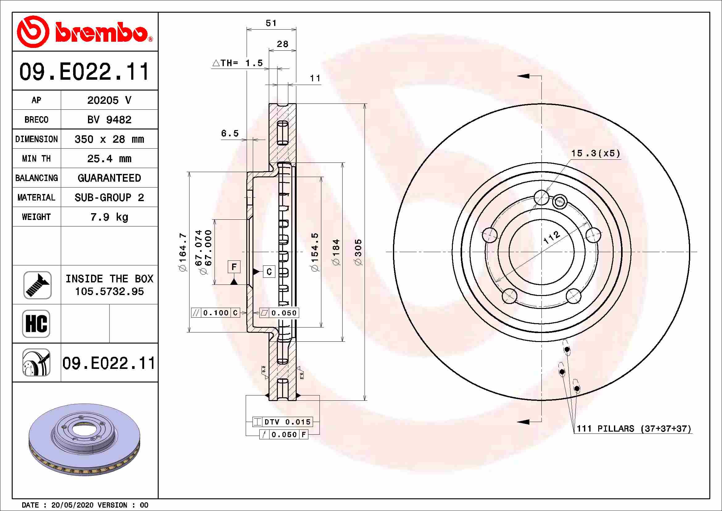 Тормозной диск   09.E022.11   BREMBO