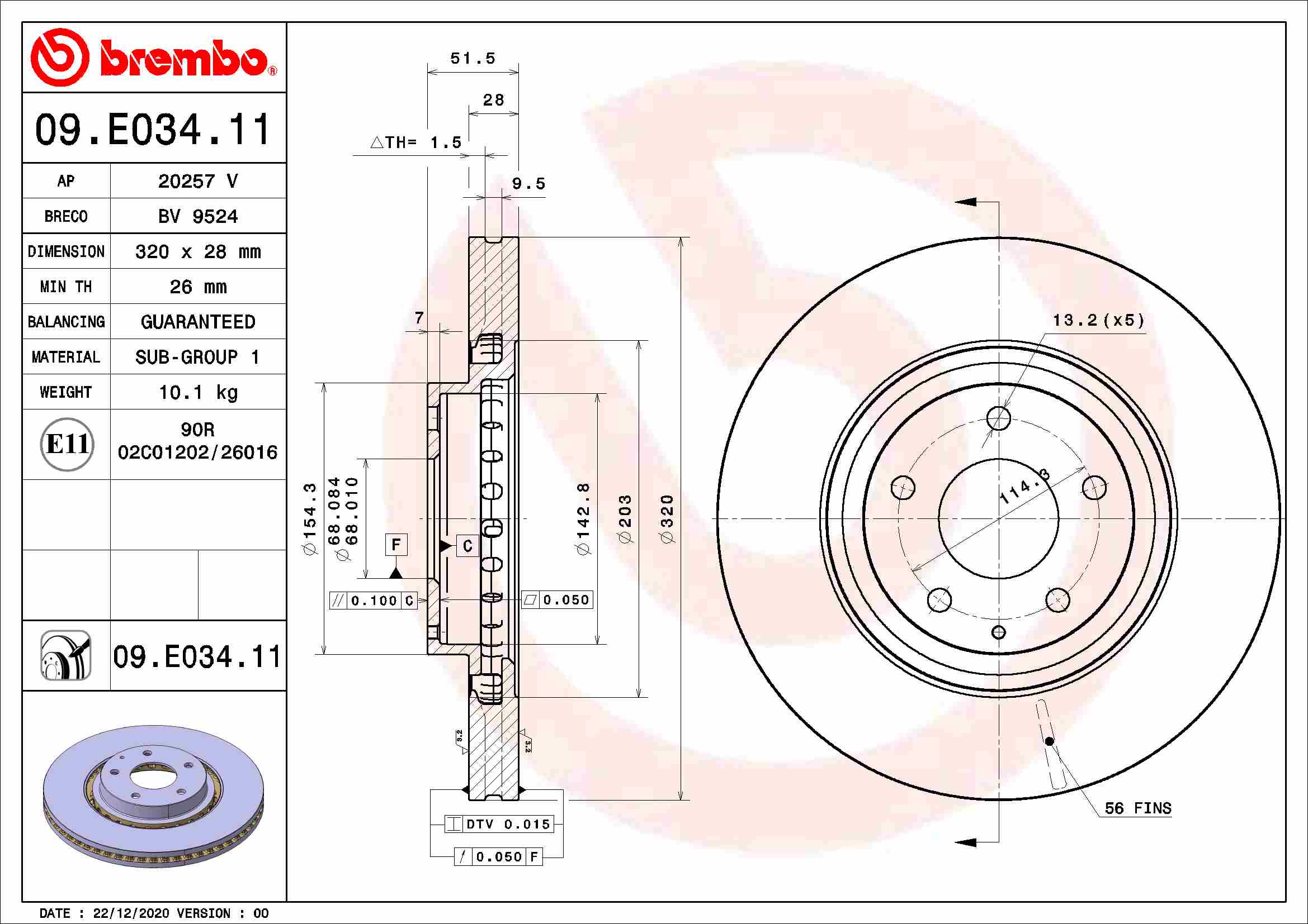 Тормозной диск   09.E034.11   BREMBO